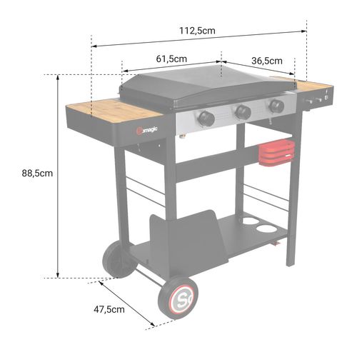 Plancha Au Gaz Avec Chariot Solia 350 3 Brûleurs 6,45kw