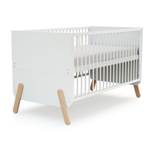 Lit Bébé Évolutif, Commode à Langer Et Armoire Blanc Hêtre Verni