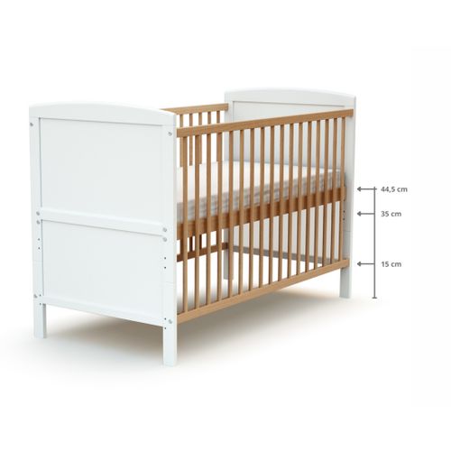Lit Bébé évolutif En Bois Luna Blanc Et Hêtre Verni 60 X 120 Cm