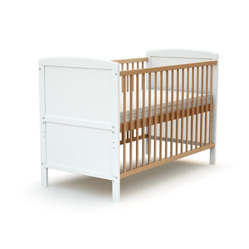 Lit Bébé évolutif En Bois Luna Blanc Et Hêtre Verni 60 X 120 Cm