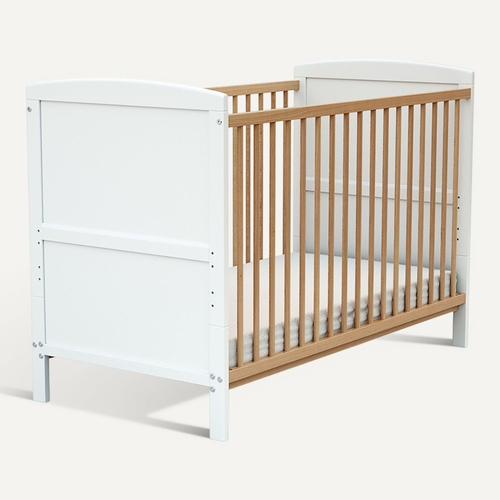 Lit Bébé évolutif En Bois Luna Blanc Et Hêtre Verni 60 X 120 Cm