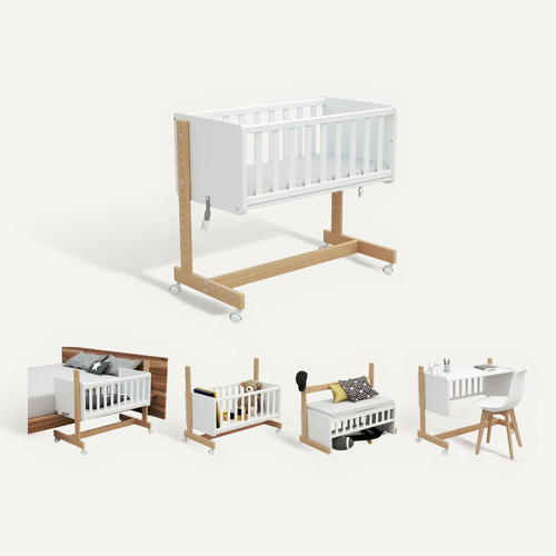 Berceau Cododo évolutif En Bois Nato Blanc Et Hêtre Verni 40 X 80 Cm