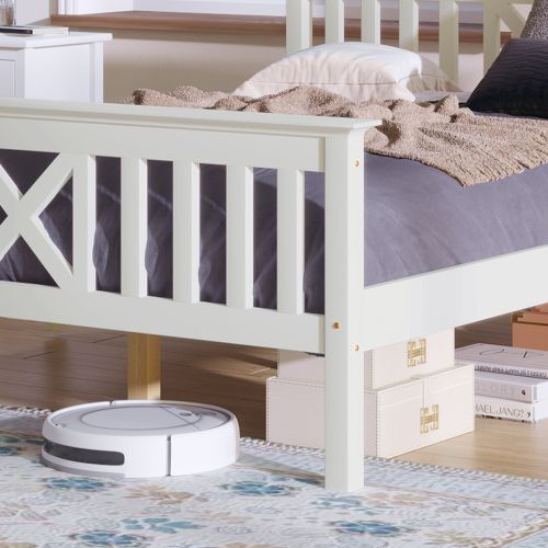 Lit Simple D'adolescent Avec Sommier à Lattes Et Tête De Lit 90x200, En Bois De Pin Massif, Blanc