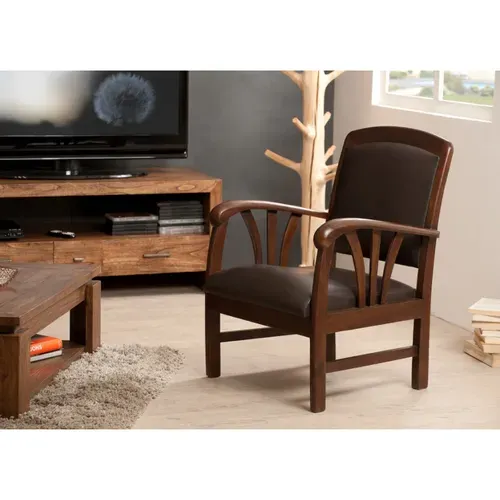 Eris - Fauteuil Teck Et Cuir Marron