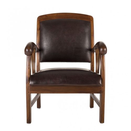 Eris - Fauteuil Teck Et Cuir Marron