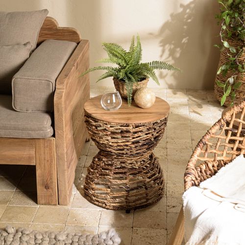 Sixtine - Tabouret Ajouré Assise En Bois De Teck Recyclé