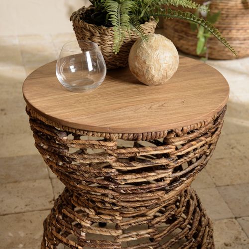 Sixtine - Tabouret Ajouré Assise En Bois De Teck Recyclé