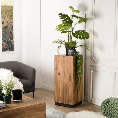 Sam - Table D'appoint Carrée Haute 38x38cm Bois Suar Piètement Noir