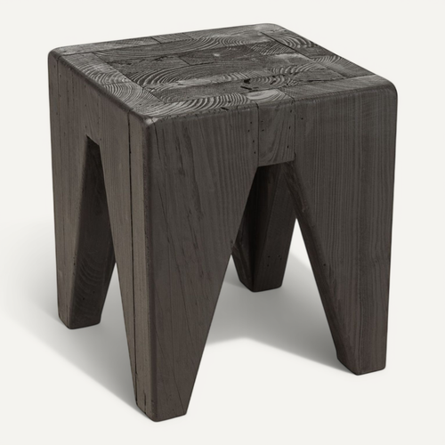 Dandy - Tabouret Carré Noir 35x35cm Bois Pin Recyclé