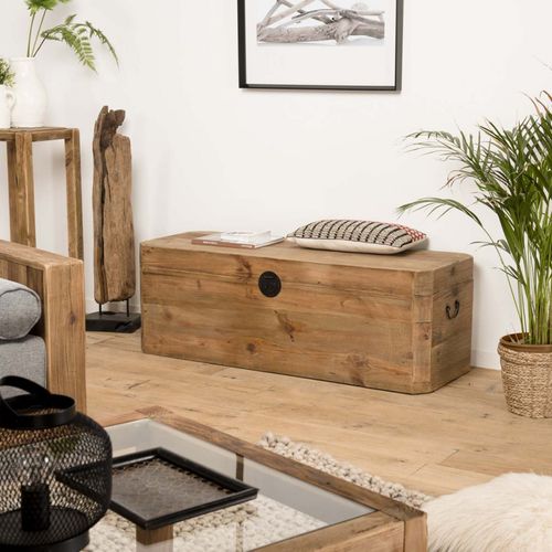 Andrian - Coffre Rangement Marron Bois Pin Recyclé Poignées Métal Noir