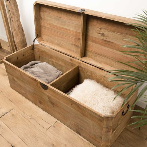 Andrian - Coffre Rangement Marron Bois Pin Recyclé Poignées Métal Noir