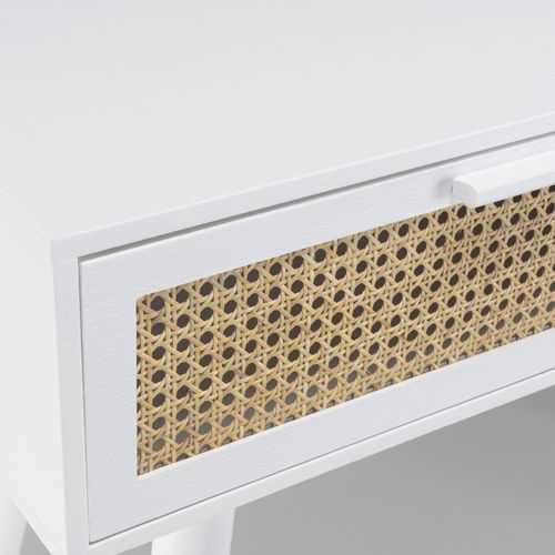 Sandro - Console Blanche 2 Tiroirs Cannage Naturel Et Bois Blanc