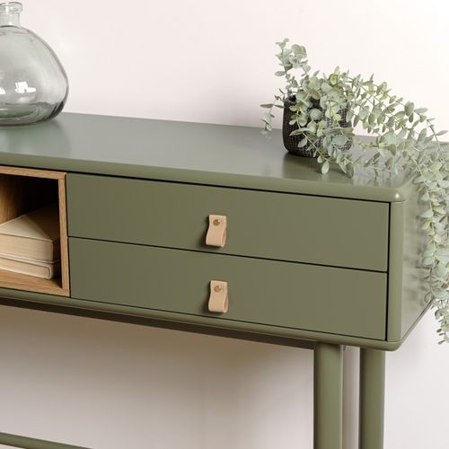 Ethan - Console 3 Tiroirs Et 1 Niche En Bois Naturel Vert