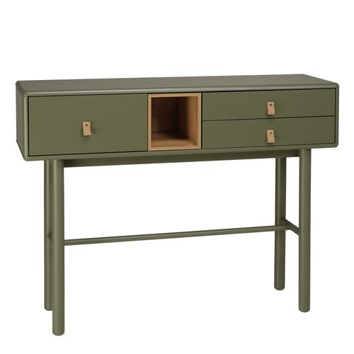 Ethan - Console 3 Tiroirs Et 1 Niche En Bois Naturel Vert