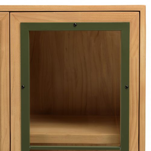 Haby - Vaisselier 2 Portes Vitrées Encadrement Vert Pin Et Métal Noir