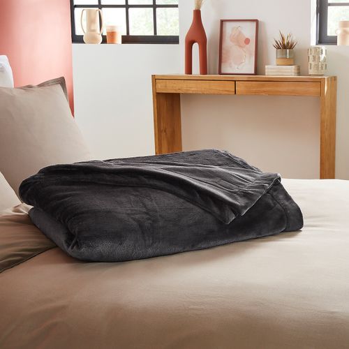 Couverture Polaire Extra Douce Coloris Anthracite 180 X 220 Cm Gris