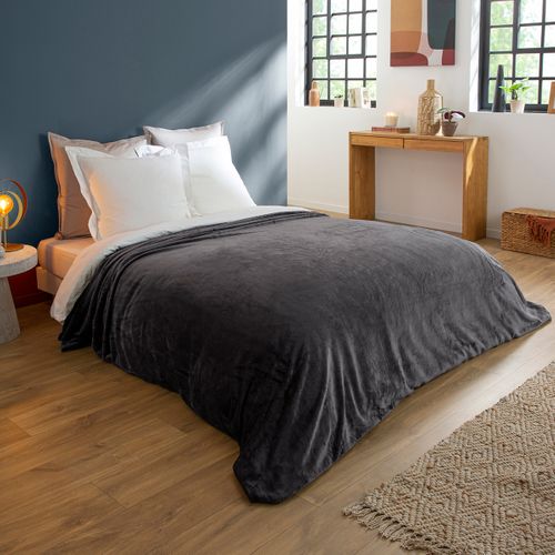 Couverture Polaire Extra Douce Coloris Anthracite 180 X 220 Cm Gris