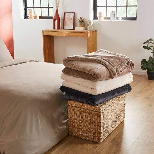 Couverture Polaire Extra Douce Coloris Ecru 240 X 260 Cm Blanc