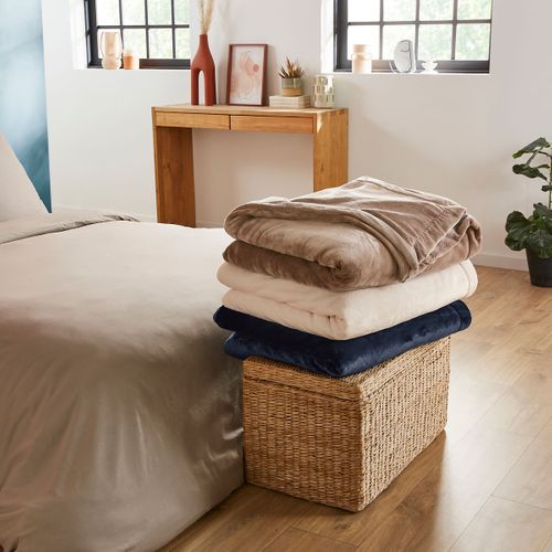 Couverture Polaire Extra Douce Coloris Bleu 220 X 240 Cm Bleu Foncé