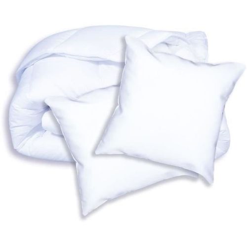 Pack Couette Chaude 220x240 Cm + 2 Oreillers 60x60 Cm - Anti-acariens, Blanc