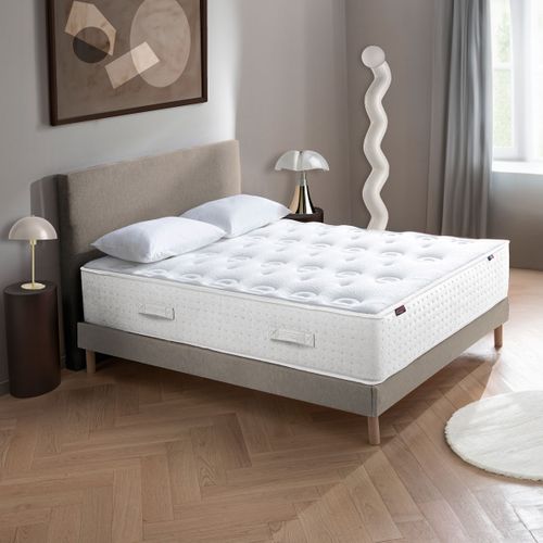 Ensemble - Matelas Mi-ferme + Sommier Blanc X Beige Le Veritable 140 X 190 Cm Blanc, Beige
