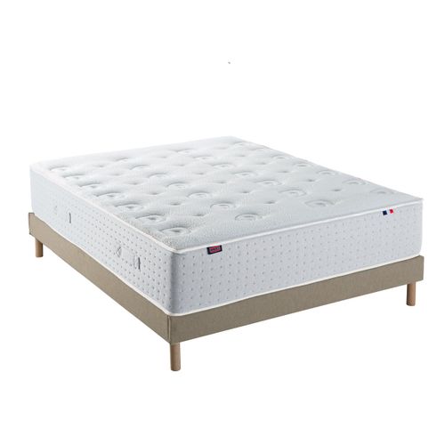 Ensemble - Matelas Mi-ferme + Sommier Blanc X Beige Le Veritable 140 X 190 Cm Blanc, Beige