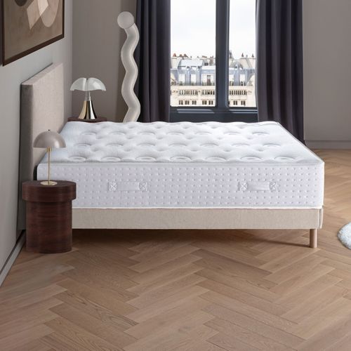 Ensemble - Matelas Mi-ferme + Sommier Blanc X Beige Le Veritable 140 X 190 Cm Blanc, Beige
