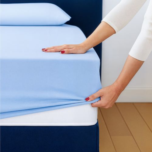 Drap Housse 2 En 1 - Alèse Imperméable Intégrée - Coloris Givre 160 X 200 Cm Bleu Clair