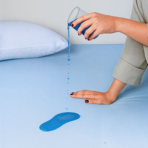 Drap Housse 2 En 1 - Alèse Imperméable Intégrée - Coloris Givre 160 X 200 Cm Bleu Clair