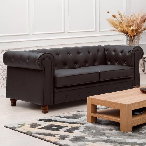 Grand Canapé 2 Places Chesterfield Marron