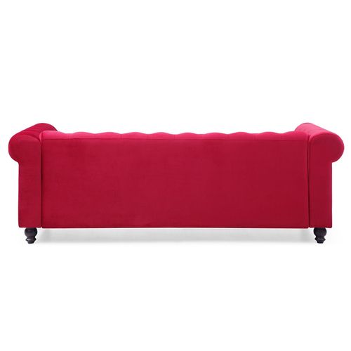 Grand Canapé 3 Places Chesterfield Velours Rouge
