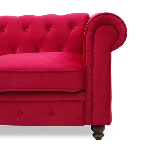 Grand Canapé 3 Places Chesterfield Velours Rouge
