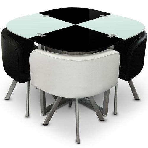 Table Et Chaises Mosaic 90 Blanc Et Noir