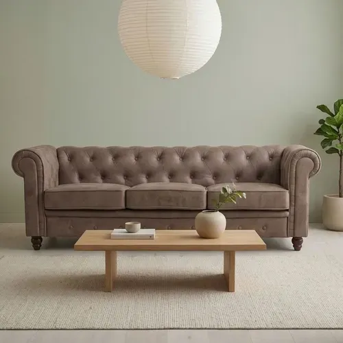 Grand Canapé 3 Places Chesterfield Vintage