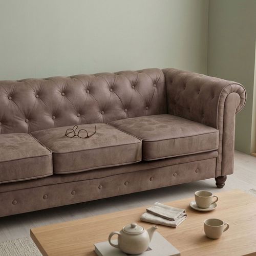Grand Canapé 3 Places Chesterfield Vintage