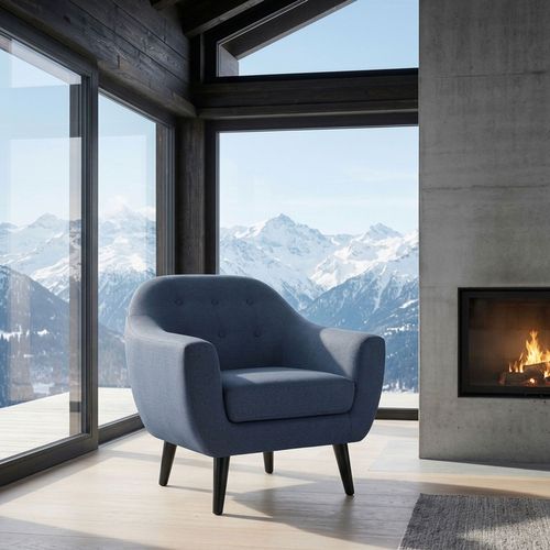 Fauteuil Scandinave Fidelio Tissu Bleu