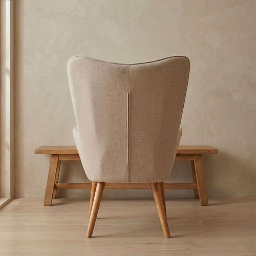 Fauteuil Scandinave + Pouf Lylou Tissu Beige