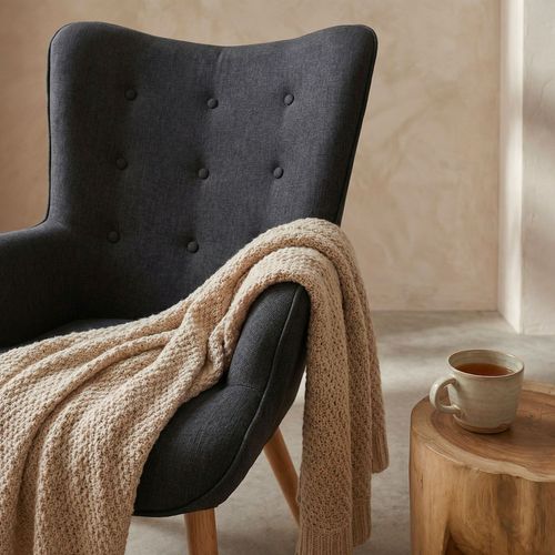 Fauteuil Scandinave + Pouf Lylou Tissu Noir