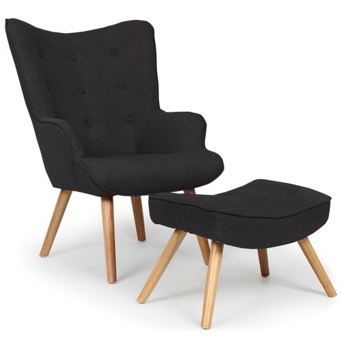 Fauteuil Scandinave + Pouf Lylou Tissu Noir