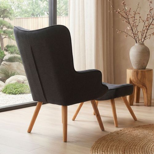 Fauteuil Scandinave + Pouf Lylou Tissu Noir