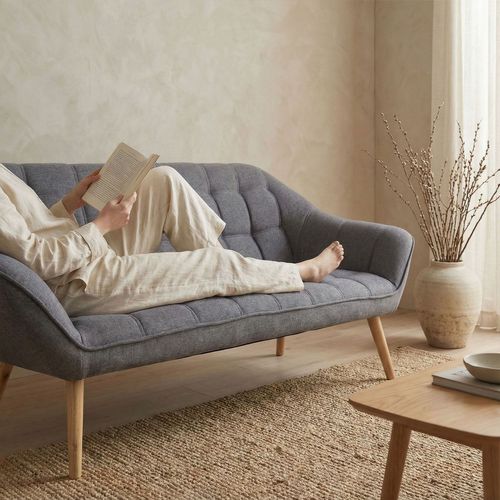 Canapé 3 Places Scandinave Zentao Tissu Gris Clair