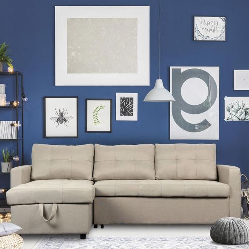Canapé D'angle Convertible Toledo Tissu Beige