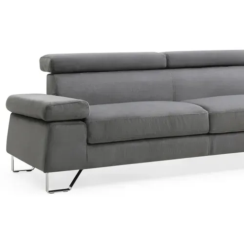Canapé D'angle Avec Têtières Relevables Quentin Velours Gris Foncé