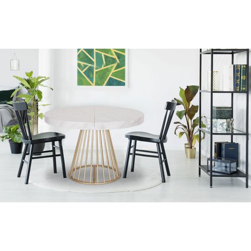 Table Ronde Extensible Soare Effet Marbre Pieds Or