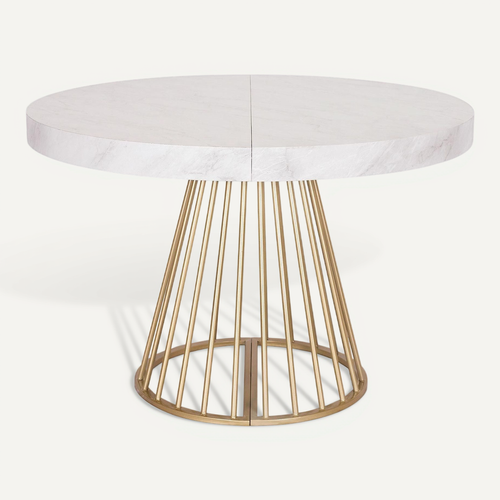 Table Ronde Extensible Soare Effet Marbre Pieds Or