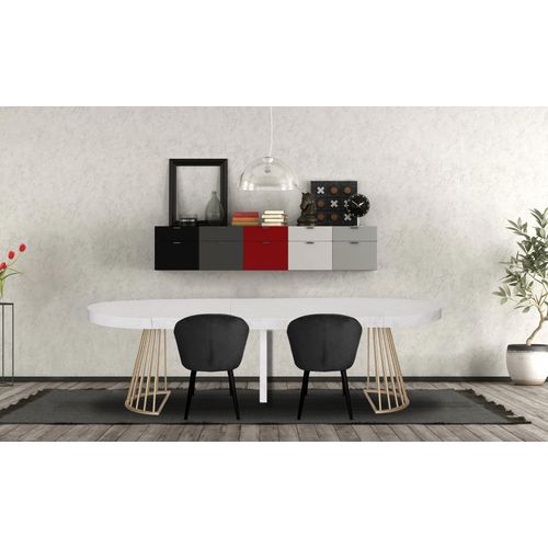 Table Ronde Extensible Soare Effet Marbre Pieds Or