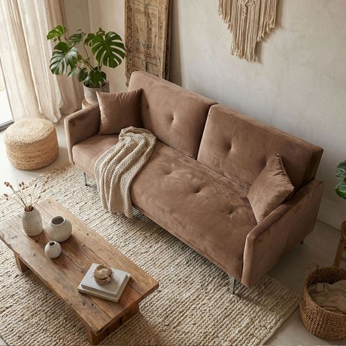 Canapé Convertible Clic-clac 3 Places Carla Velours Taupe
