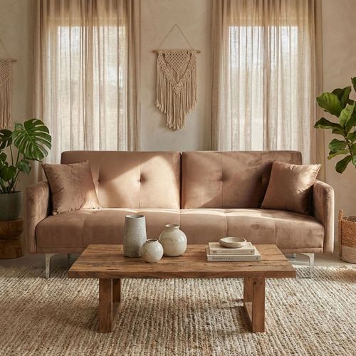 Canapé Convertible Clic-clac 3 Places Carla Velours Taupe