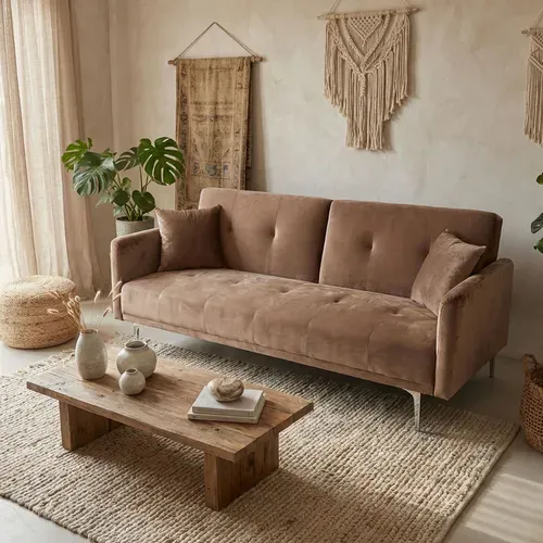 Canapé Convertible Clic-clac 3 Places Carla Velours Taupe