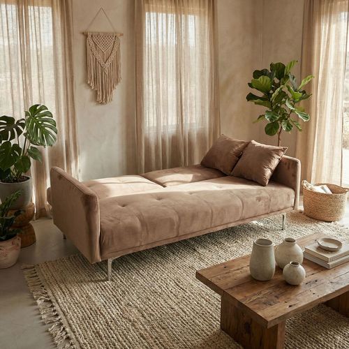 Canapé Convertible Clic-clac 3 Places Carla Velours Taupe